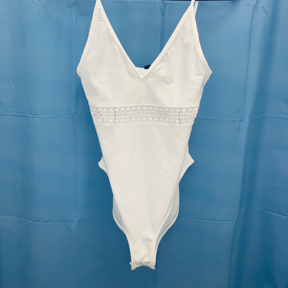 White H&M Body Suit  with Crochet Pattern Print
